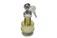 Brass ignition switch.  Three position switch. 
Has three terminals, Run, Accessory, start.  Accessory -Off - Start.
Handles 30 amps.