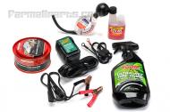 We have assembled this kit to include the items that we commonly use when winterizing a tractor.   We have winterized many tractors over the years and these are the best products that we have found for the job. 

1. 6 or 12 volt Float charger- the float charger will keep your battery charged during the winter. Charger automaticlly detects 6 or 12 volts.  
- After reaching peak 14.4 VDC, charge automatically switches to 13.2 float voltage
- When voltage drops below 12.6 VDC, charging resumes at 14.4 VDC
- Two color LED indicates state of charge
- Reverse polarity protected and spark proof
- 12volt output cord

2. Fuel stabilizer- We use Sta-bil brand fuel stabilizer which prevents gas from turning to turpentine.

3. Tire shine

4. Wax For your paint

5.  Anti freeze tester

